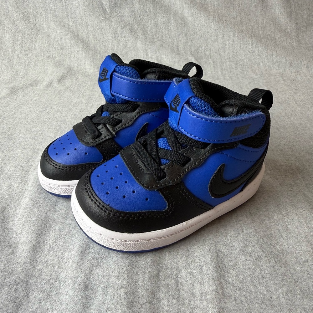 Nike Kids Court Borough Mid 2 Game Royal Blue and Black High-Top Sneakers